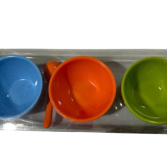 Vintage Bon-Ton 9-Piece Melamine Condiment Set 4 Bowls 4 Spoons & Boat Tray NIP - Picture 6 of 10